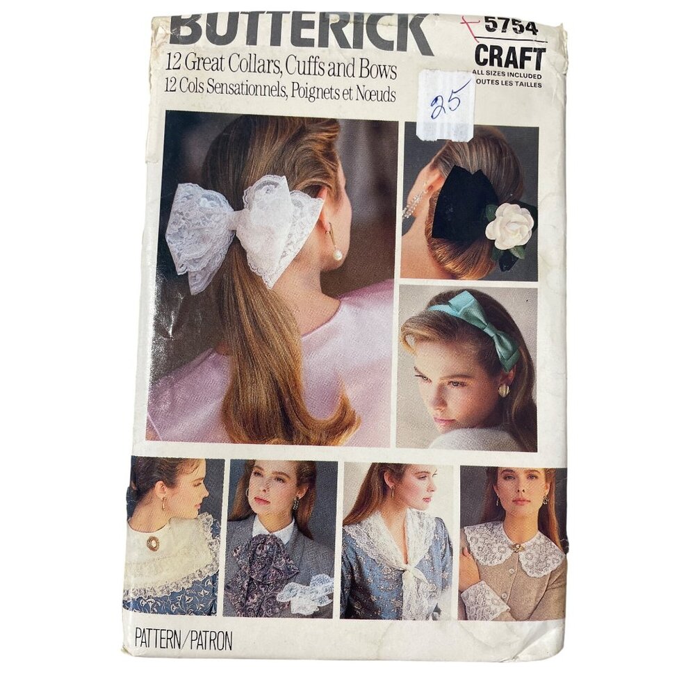 Butterick 5754 Vintage Pattern 12 Great Collars Cuffs Bows Craft Sewing UNCUT